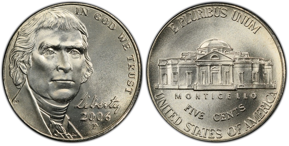 2006 Jefferson nickel comparison — weak steps (common) vs. sharp Full Steps (valuable)
