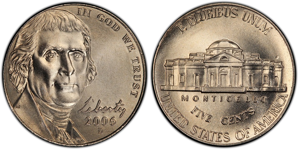 2006-D Full Steps nickel reverse showing sharply struck Monticello staircase lines